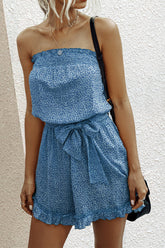 Mono sin tirantes con estampado floral fruncido